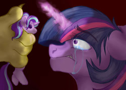 Size: 1280x915 | Tagged: safe, artist:sallybatbrigade, discord, starlight glimmer, twilight sparkle, pony, g4, crying