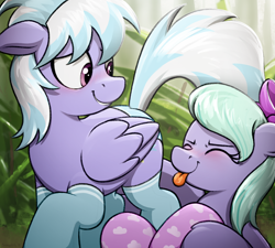 Size: 3334x3000 | Tagged: safe, artist:selenophile, cloudchaser, flitter, pegasus, pony, art pack:sprinkler party, g4, :p, adorasexy, blushing, clothes, cute, eyes closed, female, flitterbetes, high res, mare, sexy, socks, tongue out