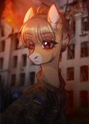 Size: 1467x2048 | Tagged: safe, artist:kaito_wivil, oc, oc only, earth pony, pony, building, clothes, military uniform, solo, ukraine, uniform