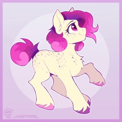 Size: 2000x2000 | Tagged: safe, artist:_candypone_, oc, oc only, earth pony, pony, coat markings, dappled, freckles, high res, raised hoof, smiling, solo, unshorn fetlocks