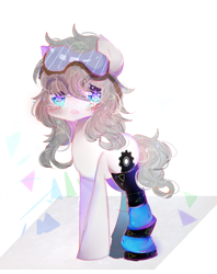 Size: 492x621 | Tagged: safe, artist:magicangelstarartist, oc, oc only, earth pony, pony, cute, female, goggles, goggles on head, looking at you, mare, mechanic, simple background, solo, starry eyes, wingding eyes