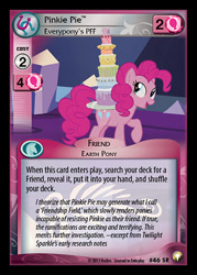 Size: 344x480 | Tagged: safe, enterplay, pinkie pie, castle sweet castle, equestrian odysseys, g4, my little pony collectible card game, cake, ccg, food, looking back, merchandise, solo