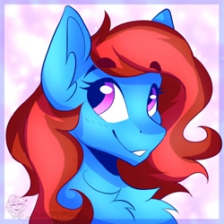 Size: 2000x2000 | Tagged: safe, artist:_candypone_, oc, oc only, pony, blushing, bust, chest fluff, eyebrows, eyebrows visible through hair, high res, looking at you, smiling, solo