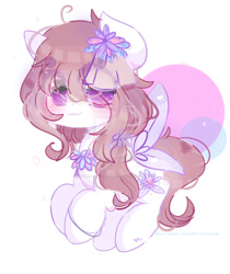 Size: 1024x1218 | Tagged: safe, artist:magicangelstarartist, oc, oc only, pony, adopted, butterfly wings, floating, flower, flower in hair, simple background, solo, wings