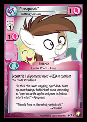 Size: 344x480 | Tagged: safe, enterplay, dinky hooves, liza doolots, noi, petunia, pipsqueak, tootsie flute, equestrian odysseys, g4, my little pony collectible card game, twilight time, ccg, colt, foal, grin, male, merchandise, separated by a common language, smiling