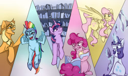 Size: 1156x691 | Tagged: safe, artist:sallybatbridge, applejack, fluttershy, pinkie pie, rainbow dash, rarity, twilight sparkle, g4, mane six