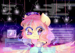 Size: 1024x732 | Tagged: safe, artist:magicangelstarartist, oc, oc only, pegasus, pony, computer, constellation, female, holding, looking forward, mare, solo, spread wings, starry eyes, technology, wingding eyes, wings