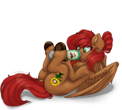 Size: 1925x1732 | Tagged: safe, artist:frazy, oc, pegasus, pony, chest fluff, chips, ear fluff, female, food, green eyes, hooves up, orange coat, potato chips, pringles, red mane, red tail, solo, tail, unshorn fetlocks, wing fluff, wings