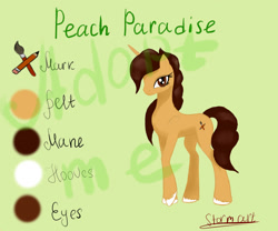Size: 1280x1067 | Tagged: safe, artist:sallybatbridge, oc, oc:peach paradise, pony, unicorn, female, mare, reference sheet, solo