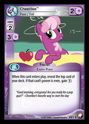 Size: 344x480 | Tagged: safe, enterplay, cheerilee, equestrian odysseys, g4, my little pony collectible card game, ponyville confidential, apple, ccg, chalkboard, classroom, food, merchandise, solo