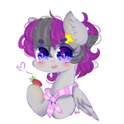 Size: 1024x1024 | Tagged: safe, artist:magicangelstarartist, oc, oc only, oc:mirache fullbuster, pegasus, pony, bust, clothes, commission, female, food, herbivore, looking at you, mare, multicolored hair, portrait, scarf, simple background, solo, strawberry