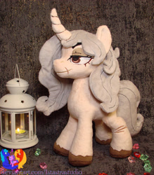 Size: 2014x2304 | Tagged: safe, artist:1stastrastudio, oc, oc only, pony, unicorn, commission, curved horn, high res, horn, irl, photo, plushie, scar, solo, unshorn fetlocks