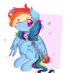 Size: 1024x1110 | Tagged: safe, artist:magicangelstarartist, rainbow dash, pegasus, pony, g4, blushing, cute, dashabetes, female, looking at you, mare, simple background, smiling, solo, spread wings, wings