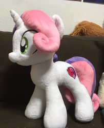 Size: 1660x2048 | Tagged: safe, artist:rtryart, sweetie belle, pony, unicorn, g4, female, horn, irl, photo, plushie, smiling, solo, standing