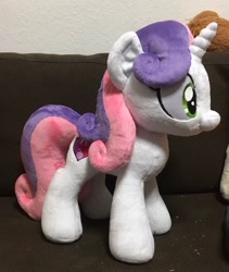 Size: 1726x2048 | Tagged: safe, artist:rtryart, sweetie belle, pony, unicorn, g4, female, horn, irl, photo, plushie, smiling, solo, standing