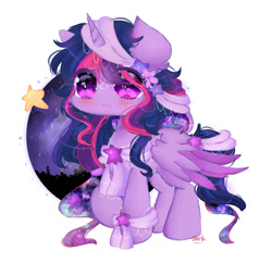 Size: 1024x992 | Tagged: safe, artist:magicangelstarartist, twilight sparkle, alicorn, pony, g4, blushing, clothes, colored wings, cute, multicolored wings, ribon, scarf, simple background, solo, twilight sparkle (alicorn), white background, wings