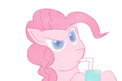 Size: 500x333 | Tagged: safe, artist:jimthecactus, pinkie pie, earth pony, pony, g4, bendy straw, drink, drinking, drinking straw, female, hoof hold, mare, simple background, solo, style emulation, white background