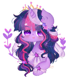 Size: 1024x1106 | Tagged: safe, artist:magicangelstarartist, twilight sparkle, pony, unicorn, g4, clothes, crown, jewelry, looking at you, lying down, prone, regalia, simple background, solo, white background