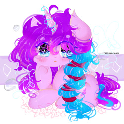 Size: 1024x1024 | Tagged: safe, artist:magicangelstarartist, oc, pony, unicorn, braid, female, glowing, glowing horn, horn, looking at you, mare, multicolored hair, simple background, solo, starry eyes, wingding eyes