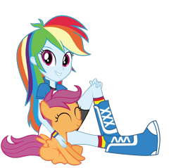 Size: 1070x1024 | Tagged: safe, rainbow dash, scootaloo, human, equestria girls, g4, cute, cutealoo, scootalove