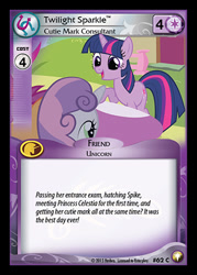 Size: 344x480 | Tagged: safe, enterplay, scootaloo, sweetie belle, twilight sparkle, equestrian odysseys, g4, my little pony collectible card game, the cutie mark chronicles, ccg, merchandise