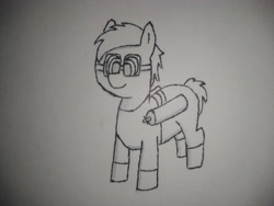 Size: 4160x3120 | Tagged: safe, artist:valuable ashes, oc, unnamed oc, earth pony, pony, clothes, goggles, male, monochrome, oxygen tank, pants, shirt, solo, three quarter view, traditional art