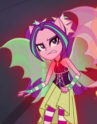 Size: 667x849 | Tagged: safe, screencap, aria blaze, equestria girls, g4, my little pony equestria girls: rainbow rocks, bare shoulders, clothes, dress, female, sleeveless, solo