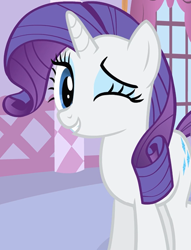 Size: 826x1080 | Tagged: safe, screencap, rarity, pony, unicorn, g4, season 1, stare master, cropped, cute, female, grin, happy, looking at you, mare, one eye closed, raribetes, smiling, wink, winking at you