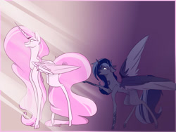 Size: 1280x960 | Tagged: safe, artist:sallybatbridge, princess celestia, princess luna, alicorn, pony, g4, simple background