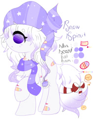 Size: 776x1029 | Tagged: safe, artist:magicangelstarartist, oc, oc only, oc:snow spirit, earth pony, pony, clothes, female, hat, mare, ribbon, scarf, side view, solo