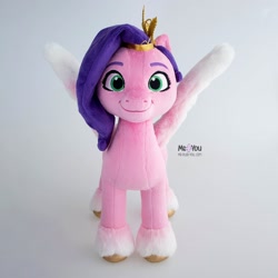 Size: 1600x1600 | Tagged: safe, artist:meplushyou, pipp petals, pegasus, pony, g5, female, fluffy, fluffy wings, irl, mare, photo, plushie, smiling, solo, spread wings, standing, wings