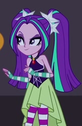 Size: 547x839 | Tagged: safe, screencap, aria blaze, human, equestria girls, g4, my little pony equestria girls: rainbow rocks, bare shoulders, clothes, dress, female, sleeveless, solo