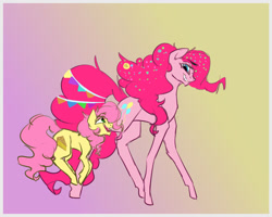 Size: 1280x1023 | Tagged: safe, artist:sallybatbridge, li'l cheese, pinkie pie, g4, the last problem, female, filly, foal, mother and child, mother and daughter, older, older pinkie pie, simple background