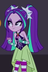 Size: 557x831 | Tagged: safe, screencap, aria blaze, human, equestria girls, g4, my little pony equestria girls: rainbow rocks, bare shoulders, clothes, dress, female, sleeveless, solo