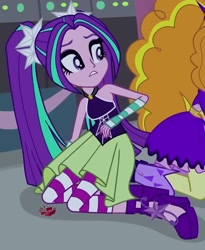 Size: 783x957 | Tagged: safe, screencap, adagio dazzle, aria blaze, human, equestria girls, g4, my little pony equestria girls: rainbow rocks, bare shoulders, clothes, dress, female, sleeveless, solo focus