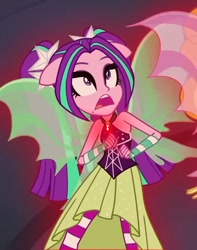 Size: 656x831 | Tagged: safe, screencap, aria blaze, equestria girls, g4, my little pony equestria girls: rainbow rocks, bare shoulders, clothes, dress, female, sleeveless, solo