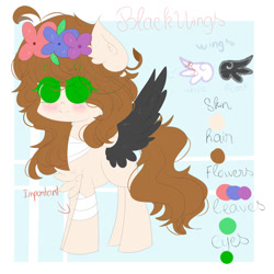 Size: 1024x1024 | Tagged: safe, artist:magicangelstarartist, oc, oc only, oc:black wings, pegasus, pony, bandage, floral head wreath, flower, simple background, solo