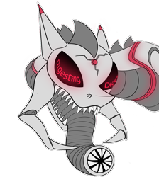 Size: 1000x1115 | Tagged: safe, artist:rubiont, oc, oc:rubiont, pony, robot, robot pony, clothes, corrupted, costume, creepy, cropped, evil smile, grin, halloween, halloween costume, mandibles, nightmare fuel, rubiont stickerpack, scary, smiling, sticker, tongue out