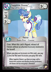 Size: 344x480 | Tagged: safe, enterplay, sapphire shores, equestrian odysseys, for whom the sweetie belle toils, g4, my little pony collectible card game, ccg, clothes, dress, hat, lidded eyes, merchandise, open mouth, solo