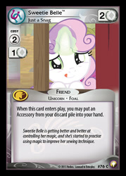 Size: 344x480 | Tagged: safe, enterplay, sweetie belle, appleoosa's most wanted, equestrian odysseys, g4, my little pony collectible card game, ccg, magic, merchandise, solo, sweetie belle's magic brings a great big smile, tongue out