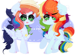 Size: 1024x743 | Tagged: safe, artist:magicangelstarartist, oc, oc only, oc:rainbow swirl, oc:thunder rainbow, pegasus, pony, duo, female, mare, simple background