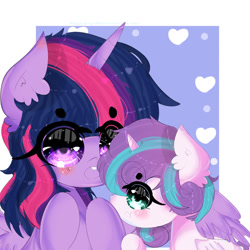 Size: 1024x1024 | Tagged: safe, artist:magicangelstarartist, princess flurry heart, twilight sparkle, alicorn, pony, g4, aunt and niece, blushing, cute, duo, female, filly, flurrybetes, foal, mare, simple background, twiabetes