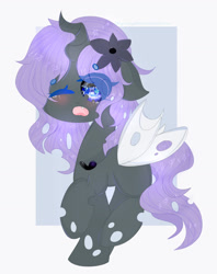 Size: 1024x1295 | Tagged: safe, artist:magicangelstarartist, oc, oc only, changeling, blushing, commission, cute, one eye closed, simple background, solo, worried