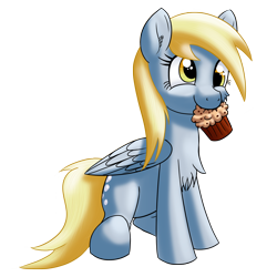 Size: 2160x2160 | Tagged: safe, artist:stellardust, derpy hooves, pegasus, pony, g4, chest fluff, cute, derpabetes, ear fluff, female, food, happy, high res, mare, muffin, nom, simple background, sitting, solo, transparent background