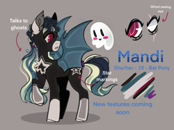 Size: 2732x2048 | Tagged: safe, artist:dejji_vuu, oc, oc only, oc:mandi, bat pony, ghost, pony, undead, coat markings, high res, raised hoof, reference sheet, simple background, socks (coat markings), solo