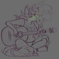 Size: 640x640 | Tagged: safe, artist:dejji_vuu, oc, oc only, oc:remedy rose, anthro, guitar, musical instrument, smoking, solo