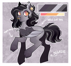 Size: 2701x2501 | Tagged: safe, artist:dejji_vuu, oc, oc only, oc:foster, bat pony, bat pony pegasus, hybrid, pegasus, pony, claws, colored wings, high res, nose piercing, nose ring, piercing, reference sheet, solo, two toned wings, wing claws, wings