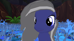 Size: 1920x1080 | Tagged: safe, artist:moon flower, screencap, oc, oc only, oc:moon flower, pony, legends of equestria, 16:9, 2018, ambiguous gender, blue body, blue eyes, blue fur, close-up, digital art, equine, evershade forest (legends of equestria), evershade forest: moonlight (legends of equestria), flower, front view, fur, grass, grey hair, hair, hill, logo, lying down, mammal, meadow, night, outdoors, plant, poison joke (mlp), rock, sitting, sky, solo, solo ambiguous, starry night, stars, three-quarter view, tree, video game, wallpaper