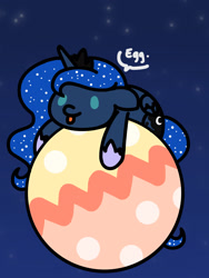 Size: 1350x1800 | Tagged: safe, artist:flutterluv, princess luna, alicorn, pony, series:flutterluv's full moon, g4, :p, easter, egg, full moon, holiday, lying down, moon, night, prone, solo, tongue out