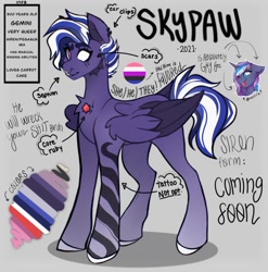 Size: 1046x1057 | Tagged: safe, artist:dejji_vuu, oc, oc only, oc:skypaw, half-siren, hybrid, pegasus, pony, nose piercing, nose ring, piercing, reference sheet, solo, tattoo